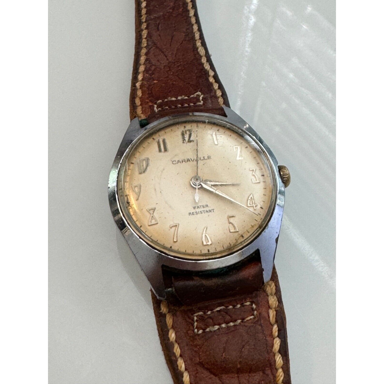 Vintage 1960s Caravelle Bulova 7j Manual Wind Silver Dial Wristwatch Runs